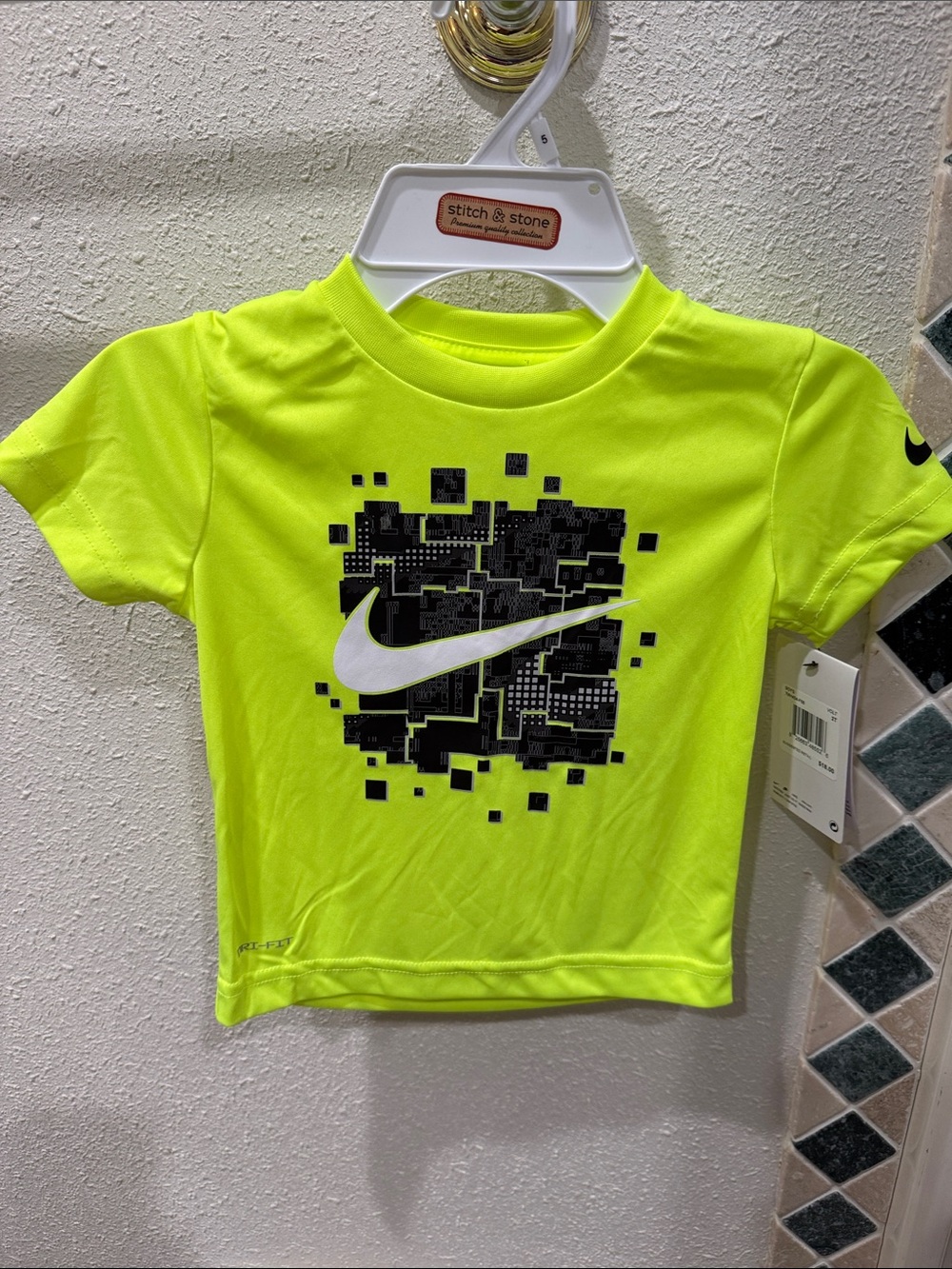 Nike Kids Neon Yellow and Black Swoosh Graphic Tee